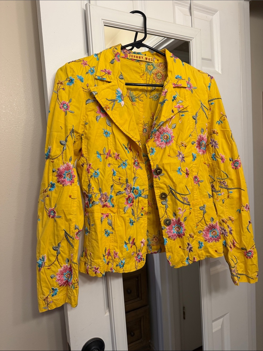 Johnny Was Yellow Floral Embroidered Blazer